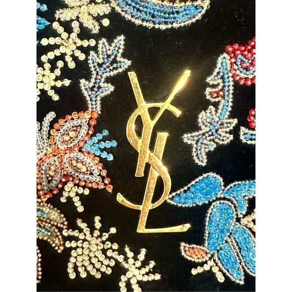 Saint Laurent Velvet Beaded Kate Floral Embroidered Shoulder Chain Bag - Authent - Picture 5 of 12